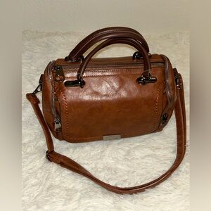 Brown PU leather crossbody bag with vintage design